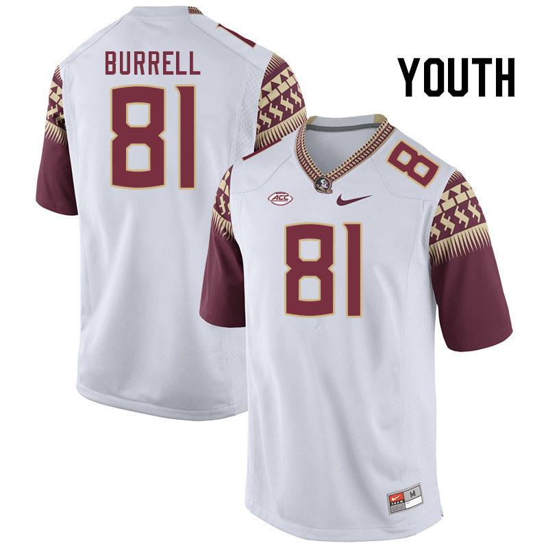 Youth #81 Joshua Burrell Florida State Seminoles College Football Jerseys Stitched Sale-White - Click Image to Close